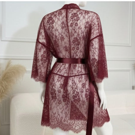 3 Piece Net Gown Set with Bra & Panty | Soft Lace Robe Lingerie | Free Size