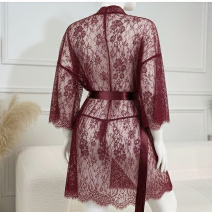 3 Piece Net Gown Set with Bra & Panty | Soft Lace Robe Lingerie | Free Size