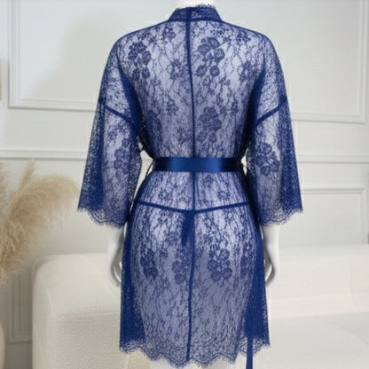 3 Piece Net Gown Set with Bra & Panty | Soft Lace Robe Lingerie | Free Size