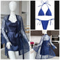 4 Piece Women’s Transparent Net Gown Set | Soft Lace Robe with Silk Inner, Bra & Panty