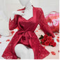 Soft Lace Robe & Silk Inner – 2 Piece Transparent Net Gown Set | Free Size