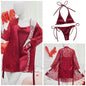 4 Piece Women’s Transparent Net Gown Set | Soft Lace Robe with Silk Inner, Bra & Panty