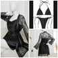 4 Piece Women’s Transparent Net Gown Set | Soft Lace Robe with Silk Inner, Bra & Panty