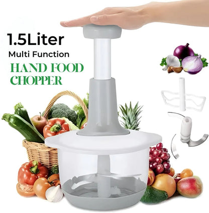 1.5L Manual Food Chopper – Speedy Hand Press Vegetable & Fruit Cutter - Plastic Body