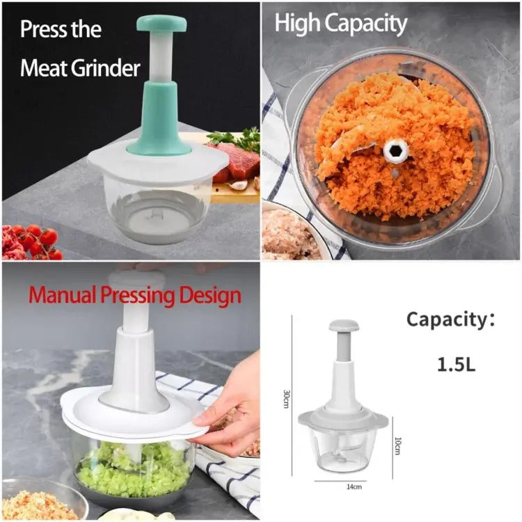 1.5L Manual Food Chopper – Speedy Hand Press Vegetable & Fruit Cutter - Plastic Body