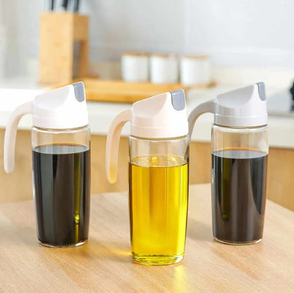 Glass Oil Jug Seasoning Bottle With Automatic Flip Lid Anti-Dust And Leak-Proof Transparent Olive Oil Dispenser