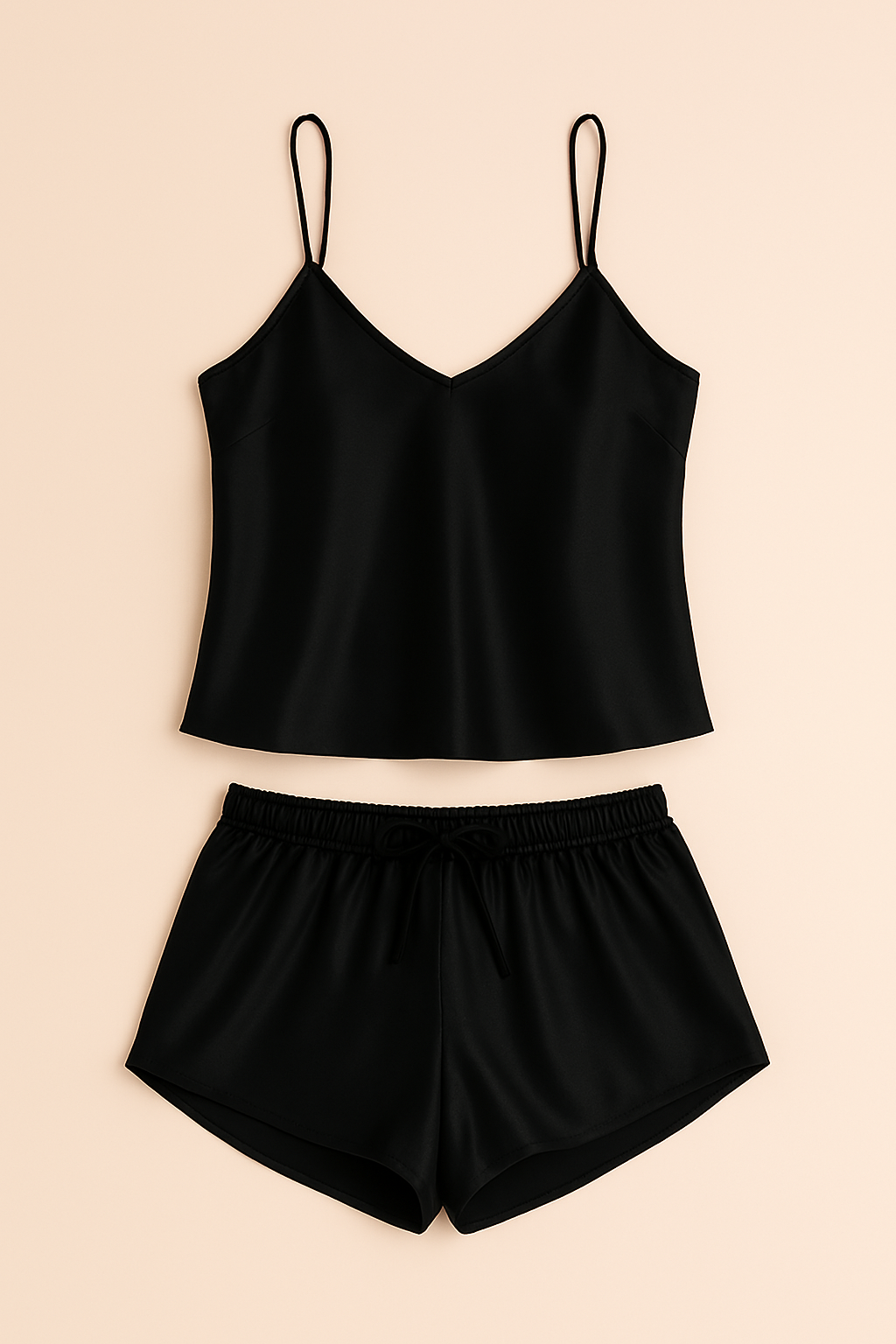 Satin Sleepwear Set Featuring A Luxe Camisole And Shorts Silky Soft, Lightweight - Free Size