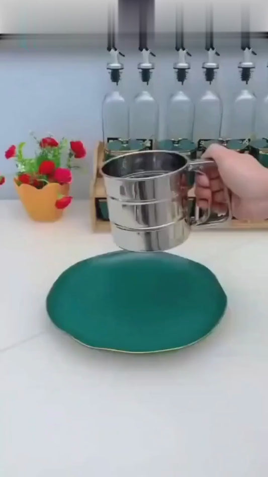 Flour Sifter Stainless Steel – Double Layer Fine Mesh Baking Sifter with One-Hand Press Crank for Cakes & Pastries