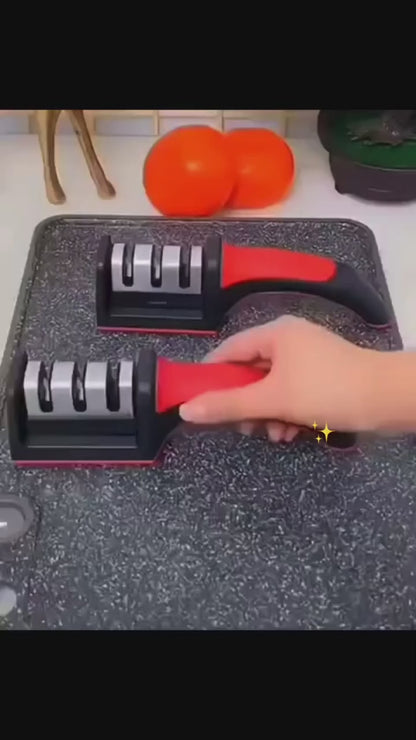 3-Stage Manual Knife Sharpener – Professional Kitchen Knife Sharpening Tool with Ergonomic Handle & Non-Slip Base